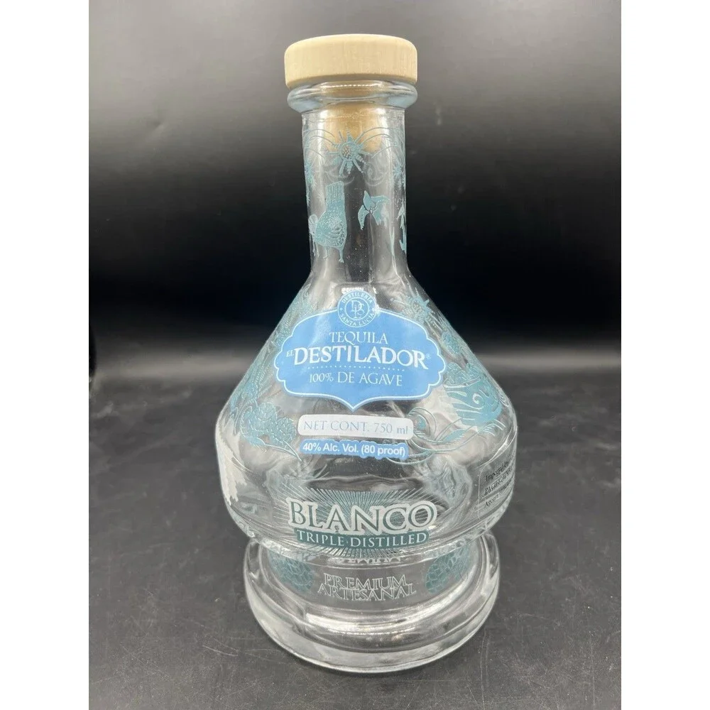 Tequila El Destilador Blanco Premium Artesanal Empty Glass Bottle w/Box 750ml